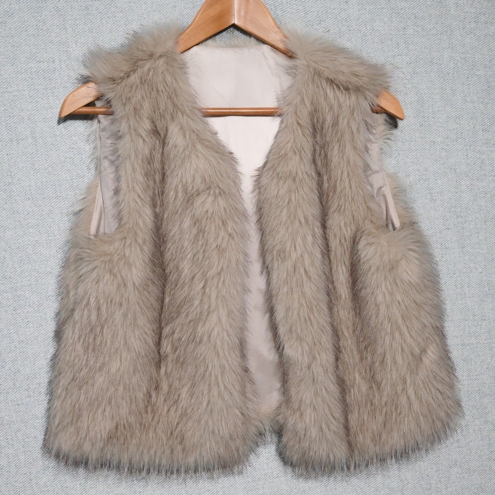 Faux‎ Fur Vest Womens M/L Shag Festival Boho Coachella Open Front Cozy Soft